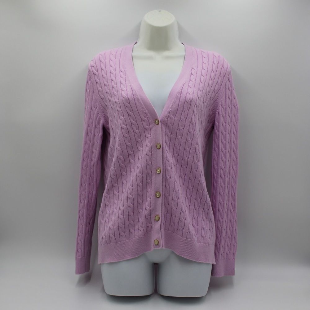 Pink cable knit lands end 100% baumwolle cardigan sweater